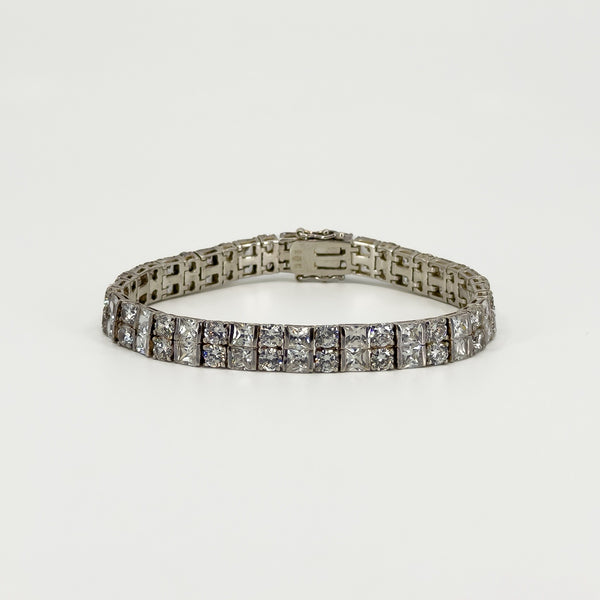 Chunky Sterling Silver 40ct Double Row CZ Tennis 8" Bracelet 925