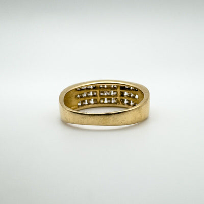 14ct Gold Triple Row 0.33ct Diamond Ring Eternity Wedding Band Size L - M