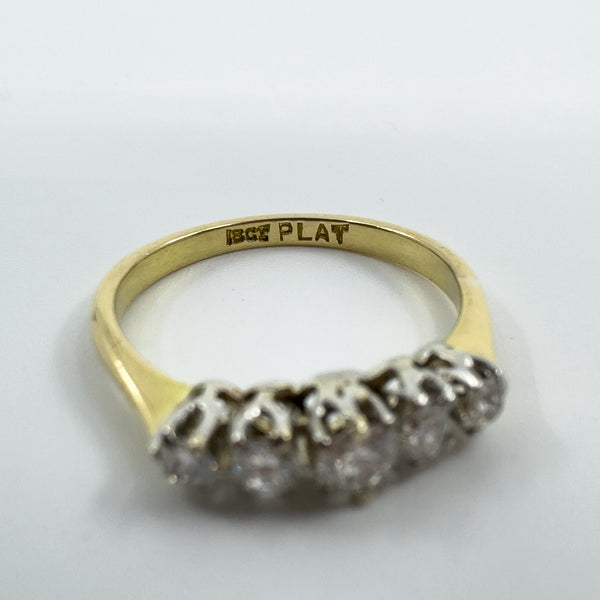 Antique 18ct Gold 0.50ct Diamond 5x Stone Ring 750 Size K