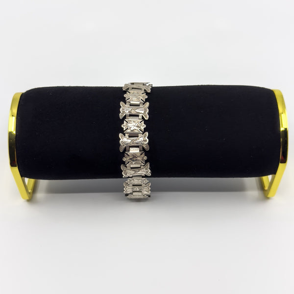 RARE Antique Victorian Ivy Leaf Engraved Book Chain Silver Bracelet