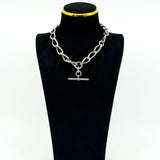 Chunky Antique Sterling Silver Oval Link 15” Albert Chain / Necklace & T-Bar 925