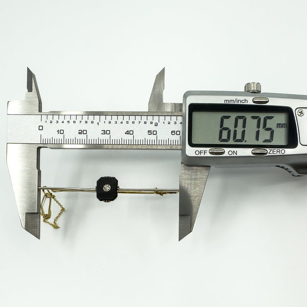 Antique / Art Deco 18ct & 15ct Gold Diamond & Black Onyx Bar Brooch 750