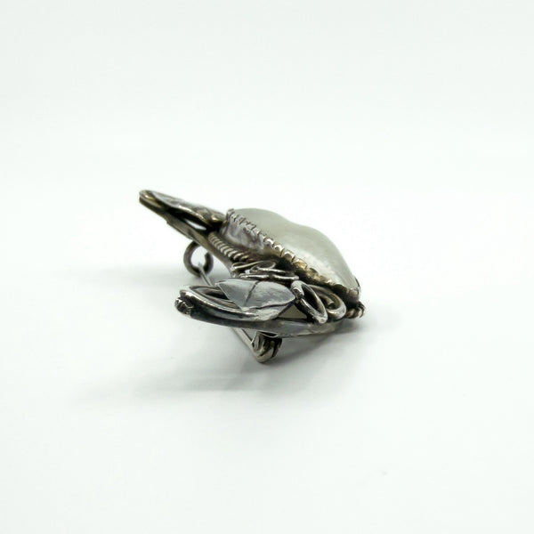 Large Arts & Crafts Sterling Silver Vintage Floral Mother of Pearl Brooch 925