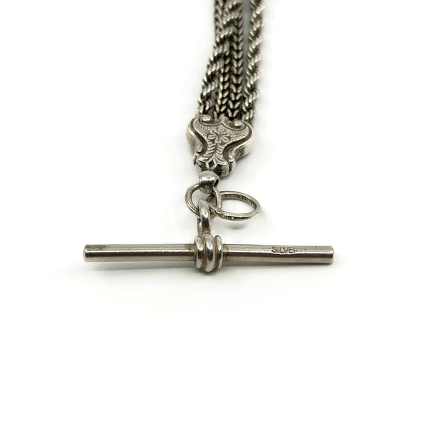 Antique Victorian Sterling Silver 8.5" Albertina Chain & T-Bar Pendant 925