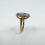 Vintage 9ct Gold Blue Agate Carved Cameo Ring Size Q 1/2