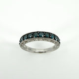 Sterling Silver 1ct Blue Diamond Half Eternity Band / Ring 925 Size R