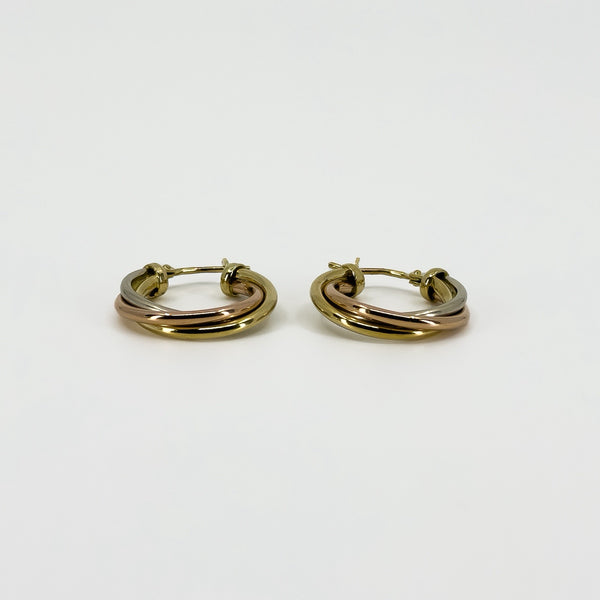 Vintage 9ct Gold Tri Coloured Twisted Hoop Earrings 375