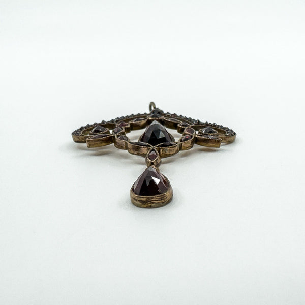 Large Antique Silver Gilt Bohemian Rose Cut Garnet Pendant / Art Nouveau c1900