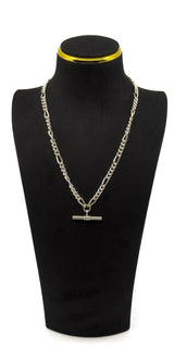 Vintage Sterling Silver 18” Figaro Chain Dog Clip & T-Bar Pendant 925