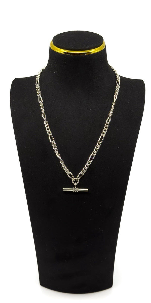 Vintage Sterling Silver 18” Figaro Chain Dog Clip & T-Bar Pendant 925