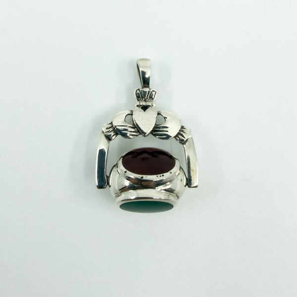 Sterling Silver Vintage Claddagh Spinning 3x Sided Fob / Pendant 925