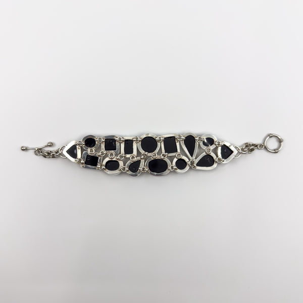 Unusal Sterling Silver Chunky Black Onyx 7.5" Bracelet 925