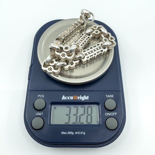 Vintage Chunky Sterling Silver Stars & Bars 8.5” Bracelet 925 Heavy 33g