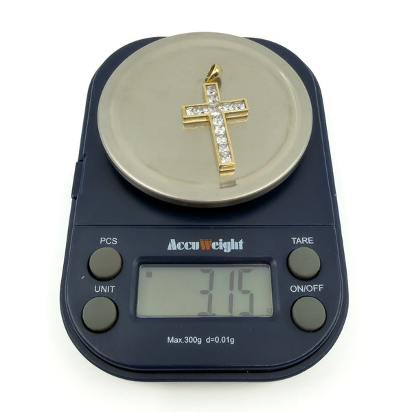 Chunky 9ct Gold CZ Christian Cross Pendant 375