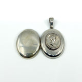 Large Chunky Antique Victorian Sterling Silver Cameo Portrait Locket 925