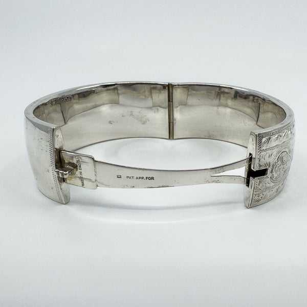 Vintage Sterling Silver Chunky Floral Engraved Bangle Bracelet 925 (Birm 1963)
