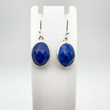 Chunky Lapis Lazuli Oval Drop Earrings on Shepherd Hooks in Sterling Silver 925