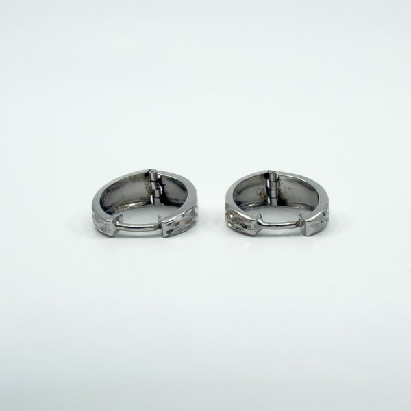 9ct White Gold Small Diamond Cut Huggie Hoop Earrings 375