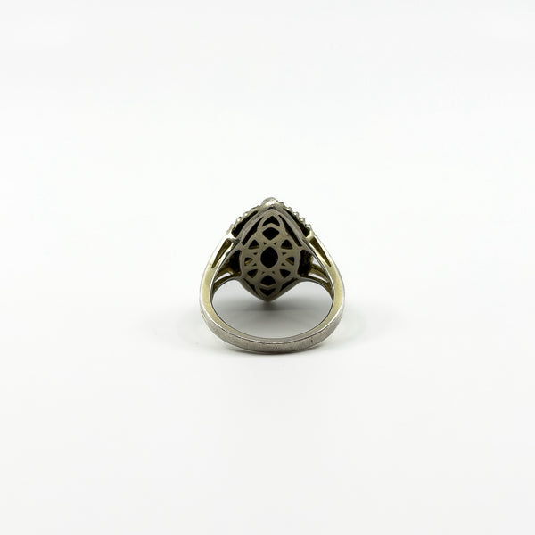 Sterling Silver Natural Diamond Navette Cocktail Ring 925 Size N - O
