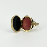Vintage 9ct Gold Chunky Carved Blue Agate Cameo Locket Ring 375 Size S - T