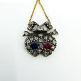 18ct Gold Ruby Sapphire & Diamond Double Sweetheart Bow Pendant & Necklace 750