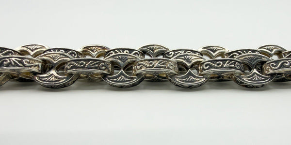 Vintage Sterling Silver Chunky Fancy Link Engraved 25” Chain & T-Bar 925 135g