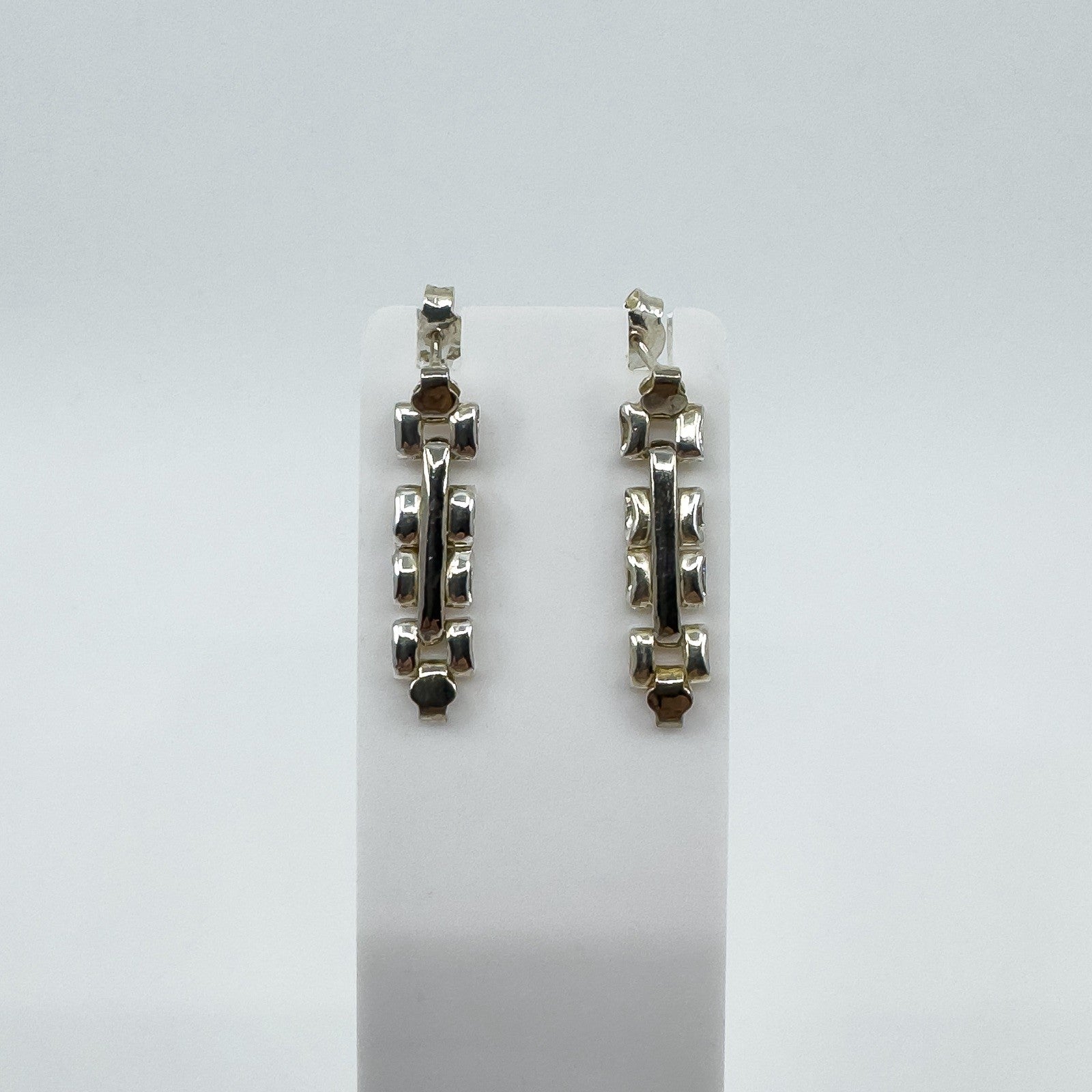 Sterling Silver Bracelet Style Link Drop Articulated Earrings 925