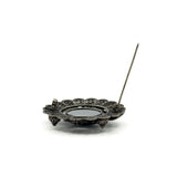 Large Vintage Sterling Silver Filigree Hematite Brooch 925