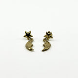 Vintage 9ct Gold Celestial Moon & Star Dangle Drop Earrings 375