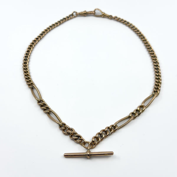 Antique 9ct Rose Gold 17.” Albert Chain Necklace Double Dog Clip T-Bar Charm 375