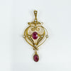 Rare Antique 15ct  Gold Pearl & Pink Tourmaline Lavalier Pendant Art Nouveau