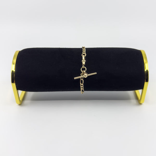 Vintage 9ct Gold Figaro Links with Dog Clip & T-Bar Charm 7.8” Bracelet 375 9.5g