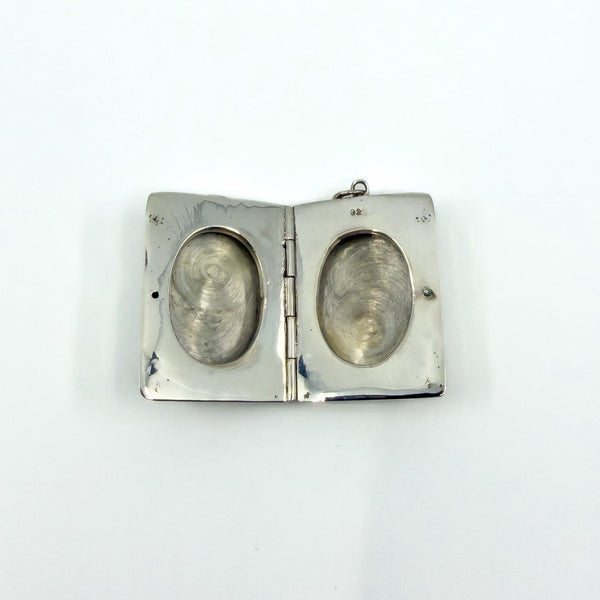 Chunky Vintage Sterling Silver Engraved Initail O Secret Locket Photo Book 925