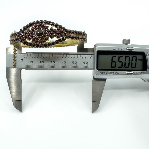 Large Antique Silver Gilt Bohemian Rose Cut Garnet Hinged Bangle / Bracelet 900