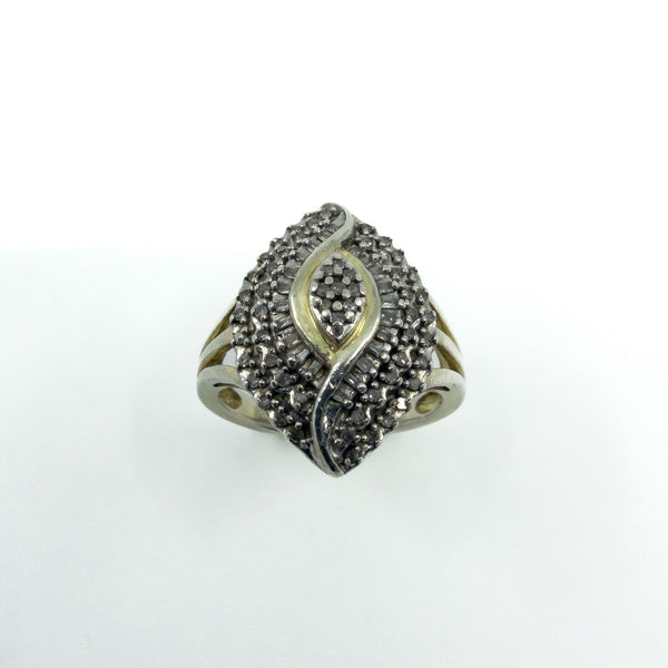 Sterling Silver Natural Diamond Navette Cocktail Ring 925 Size N - O