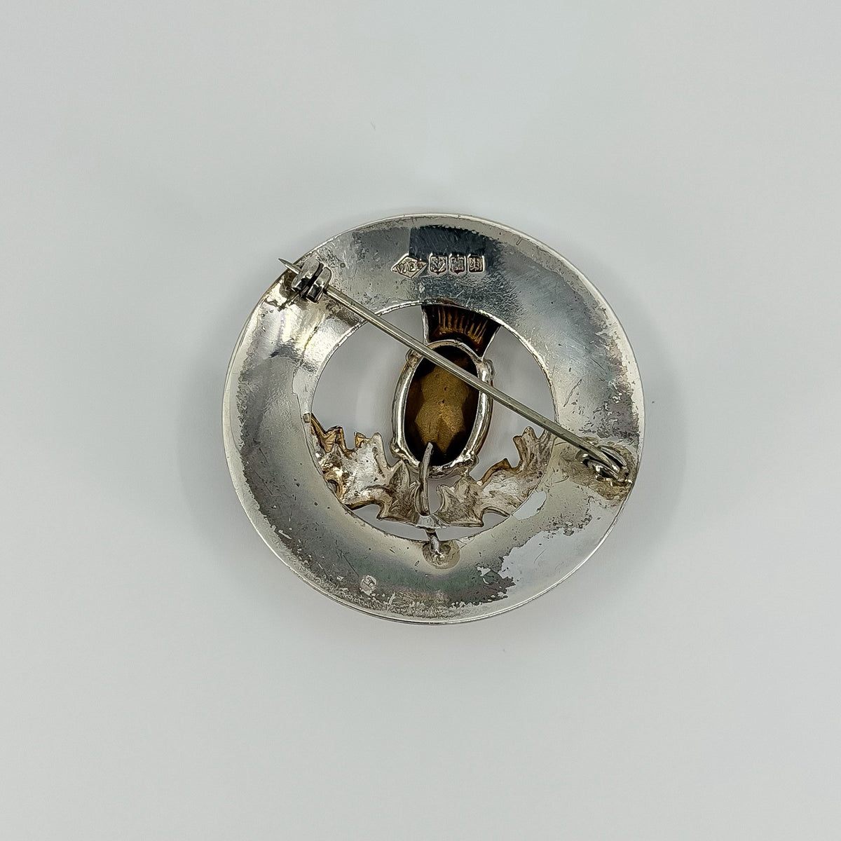 Large Vintage Sterling Silver Citrine Celtic Thistle Brooch 925 by Ward Bros