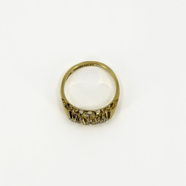 Antique 18ct Gold 0.32ct Diamond Boat Ring 750 Size N (Birm 1914)