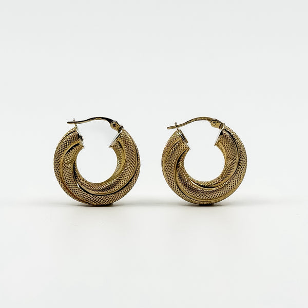 Vintage Chunky Twisted 9ct Gold Mesh Hoop Earrings 375