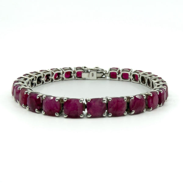 7.5" Sterling Silver 26ct Natural Ruby Tennis Bracelet 925