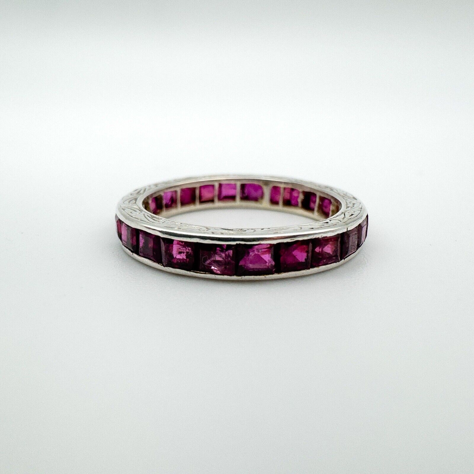 Vintage Antique Art Deco Platinum 1.6ct Ruby Full Eternity Band Ring Size K - L
