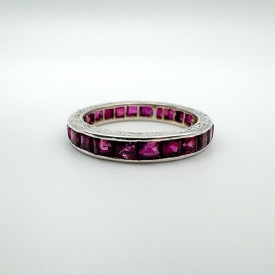 Vintage Antique Art Deco Platinum 1.6ct Ruby Full Eternity Band Ring Size K - L