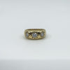 Chunky Vintage 9ct Gold Starburst CZ Trilogy Ring Gypsy Band Size Q - R