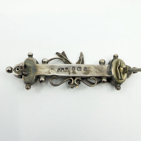 Antique Victorian Sterling Silver & Rose Gold Swallow & Ivy Brooch 925 Birm 1901