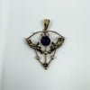 Vintage 9ct Gold 1ct Purple Amethyst & Pearl Lavalier Pendant Art Nouveau 375