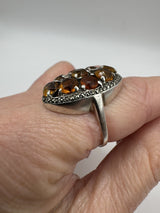 Huge Chunky Sterling Silver 4.50ct Citrine & Marcasite Cocktail Ring Size O - P
