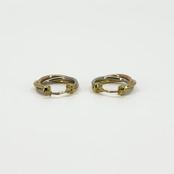 Vintage 9ct Gold Tri Coloured Twisted Hoop Earrings 375