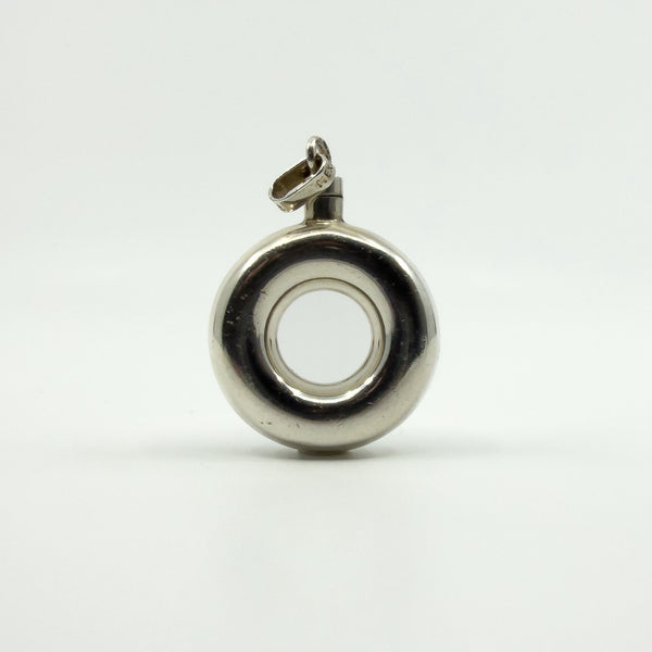 Unusual Chunky Vintage Sterling Silver Round Perfume / Poison Bottle Pendant 925