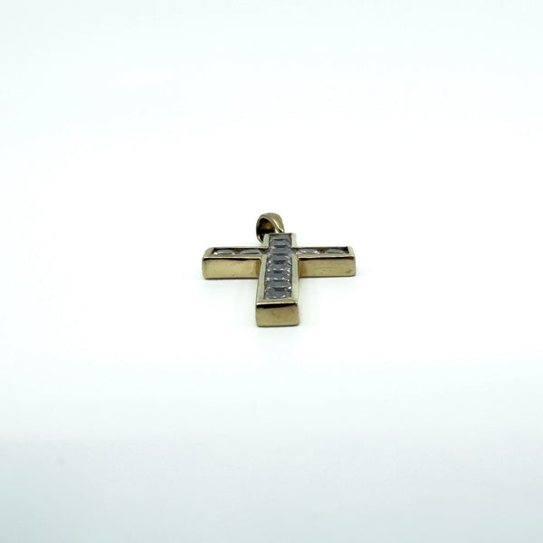 Chunky 9ct Gold CZ Christian Cross Pendant 375