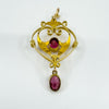 Rare Antique 15ct  Gold Pearl & Pink Tourmaline Lavalier Pendant Art Nouveau