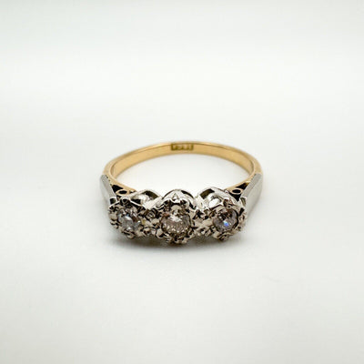 Vintage Antique 18ct Gold Diamond 0.15ct Trilogy Ring Size L - M 2.3g